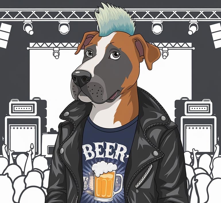 punk dog with beer stein graphic t-shirt