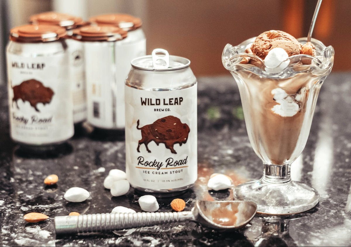 wild leap rocky road ice cream stout cans and ingredients