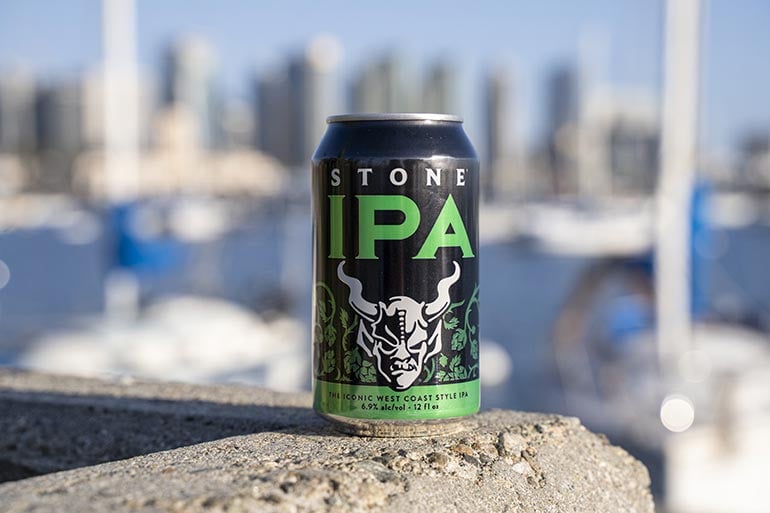 stone ipa against skyline