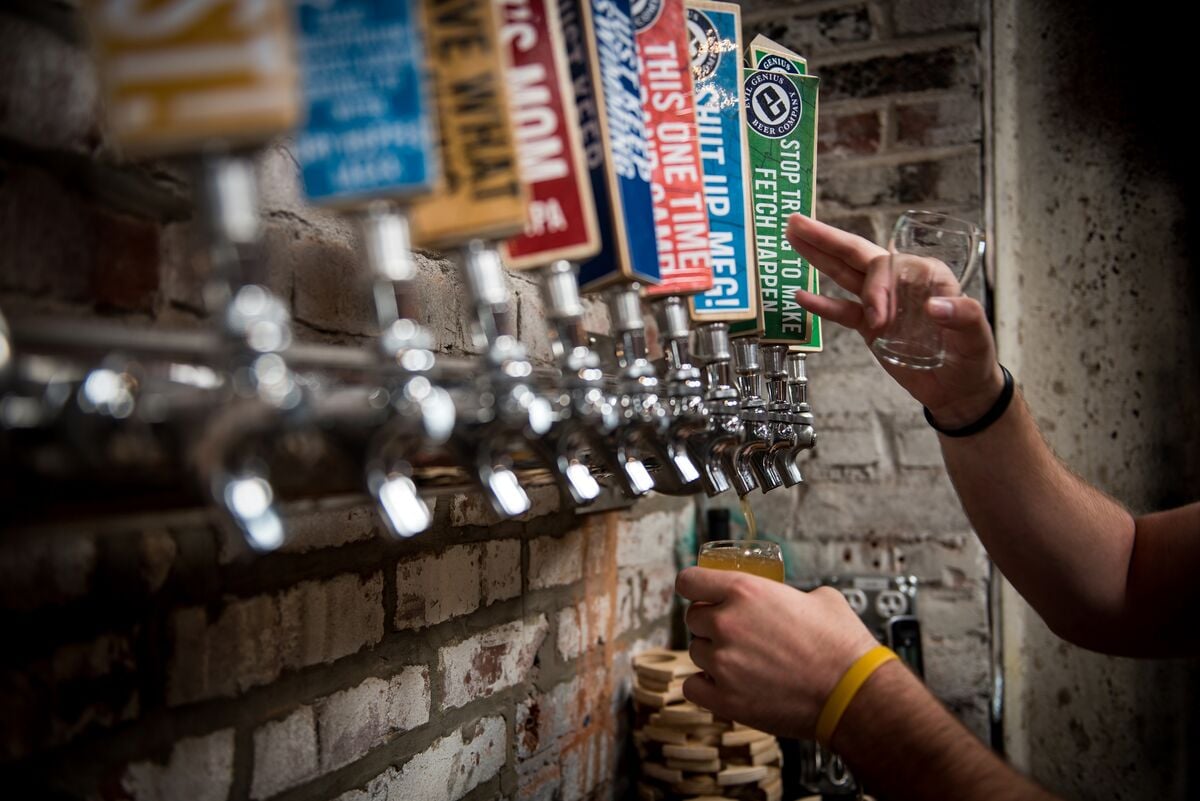evil genius beer co. tap handles in The Lab