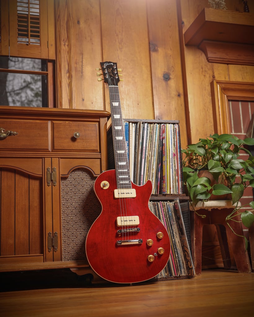 60s Cherry Warren Haynes Les Paul Standard in lovely music room