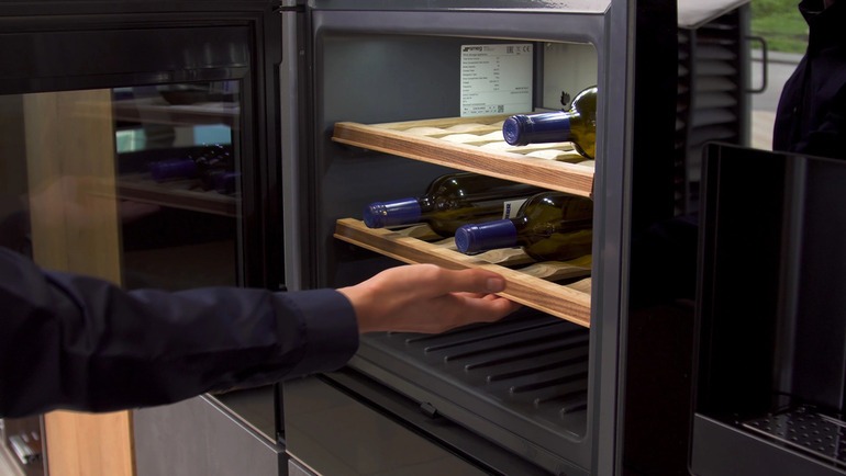 Wine stored in a fridge.